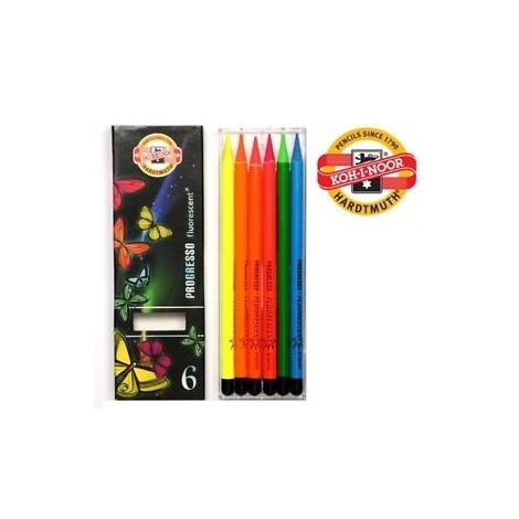 Fluorescencinių spalvotų pieštukų rinkinys PROGRESSO, 6 spalvų