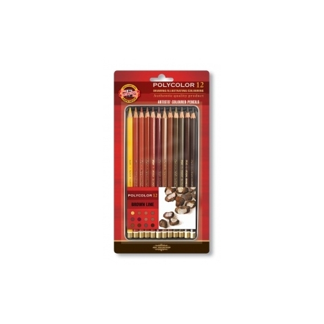 Spalvoti pieštukai dailei "POLYCOLOR" Koh-I-Noor, 12 pieštukų rudų atspalvių